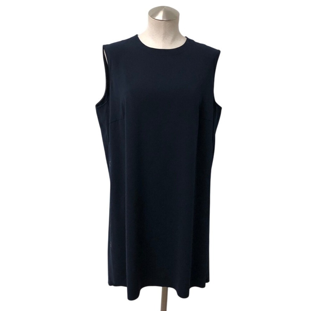 Akris Punto Shift Dress Womens 14 Navy Blue Grommet Accents Sleeveless Minimal